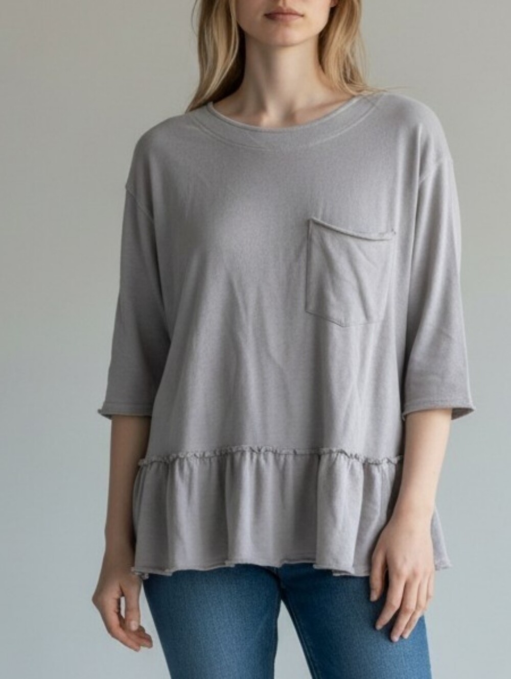 Free People Women's Lavender Ruffle-Hem Pocket Tunic Top Size Small